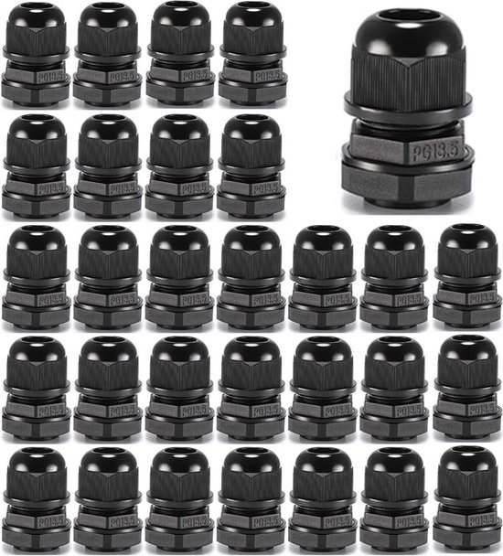 30pcs Kabelwartel, PG13.5 Kunststof IP68 Waterdicht Verstelbare 6.0-12mm Kabelwartelverbinding met Pakkingen, M20×1.5 Draadconnector, Draadbeschermer(Zwart) van Chudian