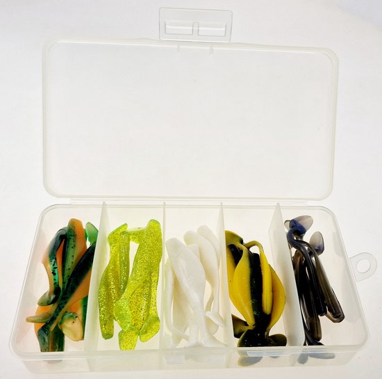 30x Shad 7,5cm - 3 inch assortiment C in diverse kleuren uit Amerika in een tackle box van Proficient.