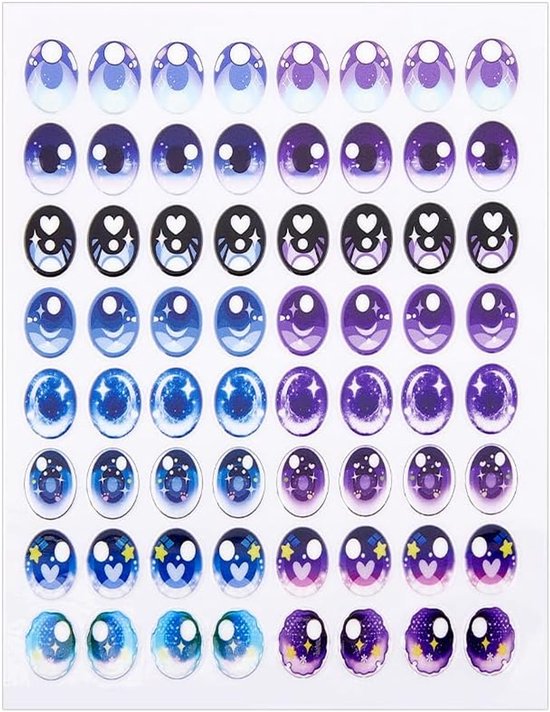 32 paar 16 stijlen decoratieve oogstickers blauw paars schattige cartoon ogen sticker kleurrijke gezwollen googly ogen sticker gezicht stickers geschikt voor doe-het-zelf projecten pop