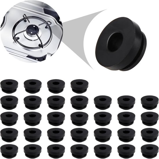 32 Stuks Zwarte Rubber Stoppen voor Hittebestendige Kabeldoorvoeren en Gummistoppers voor Keukenaccessoires met 5mm Stangen