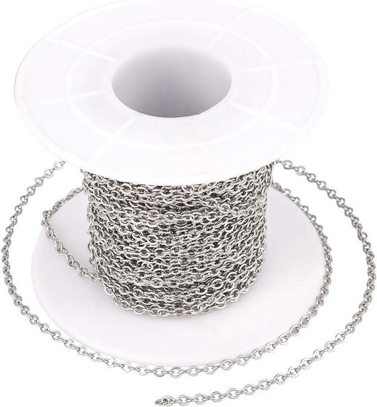 32.8 Voet Roestvrijstalen Oval Rolo Kabelketting met Spoel - Geschikt voor Sieraden Maken, Kettingen en Armbanden 2.4x1.9x0.4mm van Merkloos