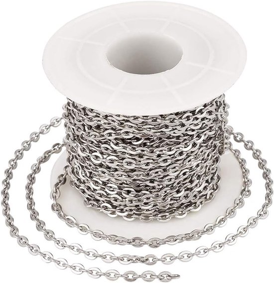 32.8 Voet RVS Platte Ovalen Kabelketting met Spoel - Gelaste Rolo Link Ketting voor Armband en Sieraden Maken - 4x3x0.8mm van Merkloos