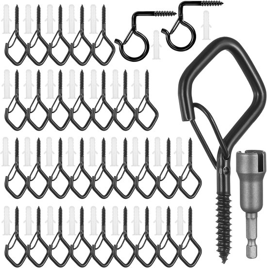32pcs Black Screw-On Hooks, Screw Hooks with Fuse, Stainless Steel Hook Screws Assortment Wall Hooks Ceiling Hooks - ShopVlot
