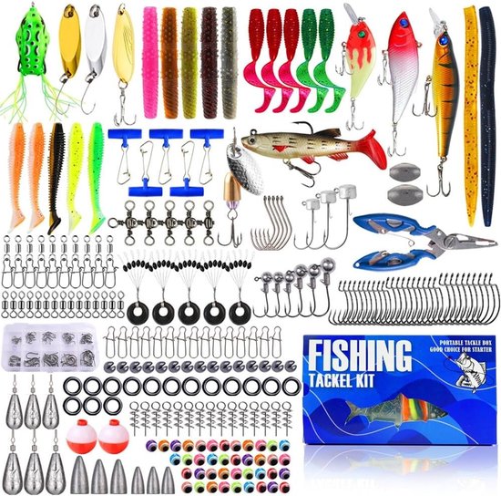 332-delige Visgerei Set met Aas en Accessoires voor Snoek, Baars, Forel en Zeevisserij, Geschikt voor Zoet en Zout Water