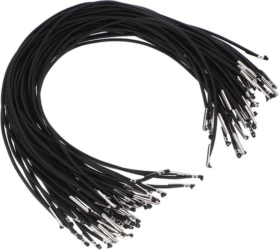 33cm Elastic Barbed Wire - 50pcs 2mm Loop Stretch Round Thong - Metal Barb Fasteners voor Hats Masks Menus Craft Book - Zwart (32.5cm)