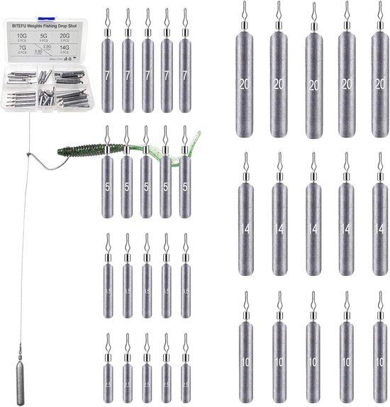 35-delige Drop Shot Lood Set - Visserij Loodjes in 7 Maten met Doos