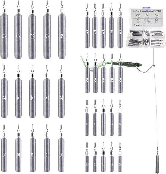 35-delige Drop Shot Loodset met 7 Gewichten voor Zoet- en Zoutwatervissen, Inclusief Opbergdoos en Diverse Maten (3.5g/5g/7g/10g/14g/20g/28g)