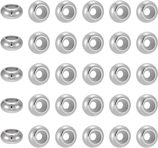 35 Stuks Rvs Stopper Beads Ringen 10x5mm voor Sieraden Maken, Rubber Slider en Locking Ringen, Ideaal voor Armbanden en Kettingen, Gat: 3mm