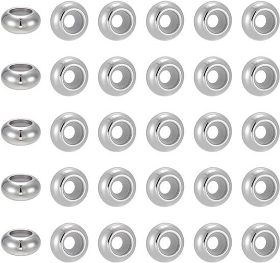 35 stuks stopperbeads, ringen en spacers, 10x5mm - Van roestvrij staal voor sieraden maken - Voor armbanden en kettingen, gat: 3mm