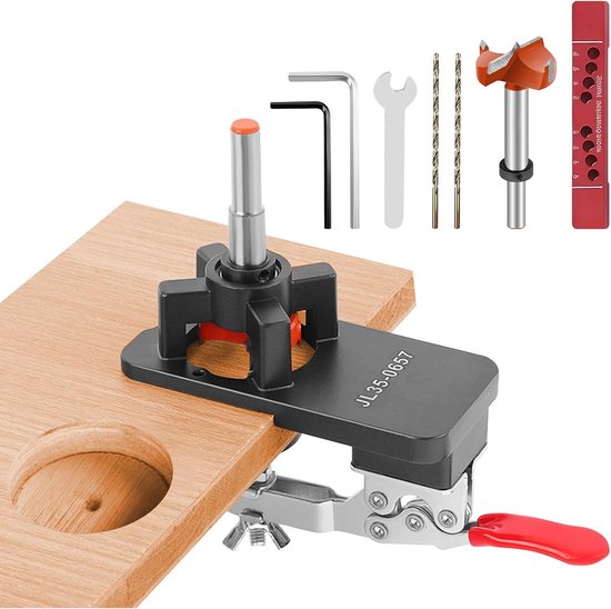 35mm Verborgen Deurscharnier Jig, Aluminiumlegering Nauwkeurige vergrendeling Kast Scharnier Gat Jig, Boren Gat Puncher met Quick Klem, Huishoudelijke Houtbewerking Gereedschap voor Keuken Garderobe
