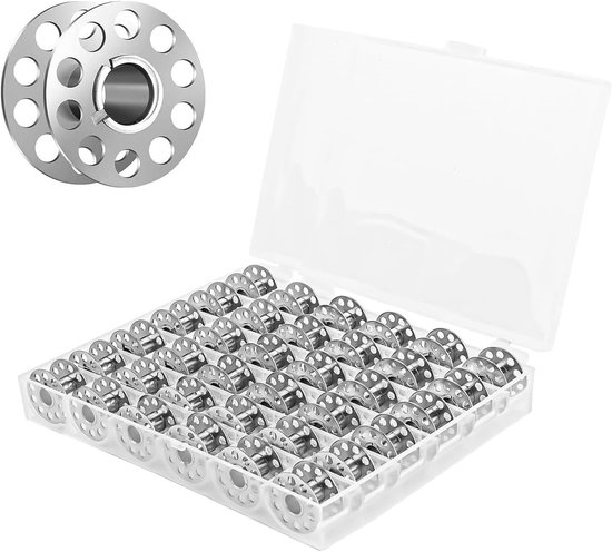 36 Lege Metaal Spoelen voor Naaimachines met Transparante Opbergdoos, Universeel Compatibel, Naaigerei en DIY Accessoires voor Creatieve Projecten