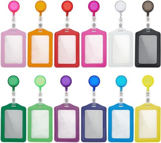 36 Sets Retractable Badge Reels - PVC Leren Naam Badge Houder, Multicolor ID Houder voor Kantoor, Onderwijs en Bedrijf