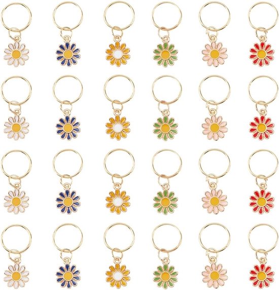 36 Stuks Kleurige Mesh Markers en Alloy Bloem Pendants voor Breien, Haken, Quilten en Handgemaakte Sieraden