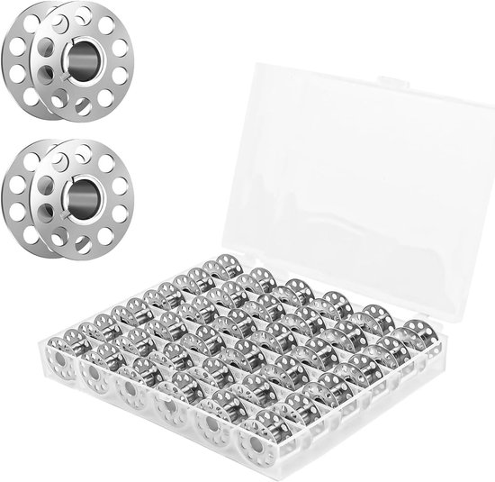36 Stuks Metalen Spoelen voor Naaimachines - Lege Bobbins met Transparante Opbergdoos - Naaigerei voor DIY, Handwerken en Creatieve Projecten