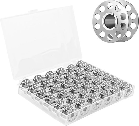36 Stuks Metalen Spoelen voor Naaimachines met Transparante Opbergdoos, Universeel Compatibel, Naaigerei voor DIY en Creatieve Projecten van Merkloos