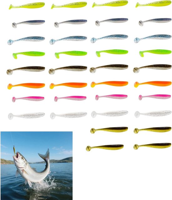 36 Stuks Zachte Siliconen Nepvis Lures Reflecterende Visaccessoires Geschikt voor Baars en Andere Roofvissen in Diverse Kleuren