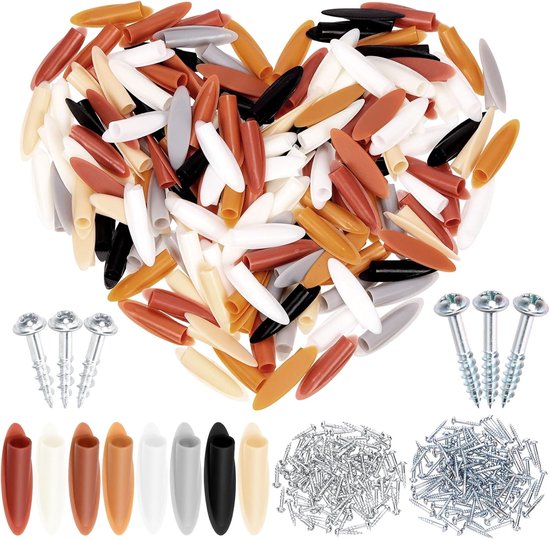 360pcs 9mm / 0.35in Plastic Pocket Hole Stekkers Kit, 8 Kleuren Plastic Slant Houten Stekkers, Slant Hole Caps, Plastics Houten Stekker met 2 Soorten Pocket Hole Schroeven