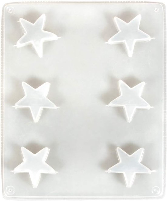 36100000 gietvorm ster voor beton, zeep, was en chocolade, vorm met zes kleine sterren, 3,6 cm, wit