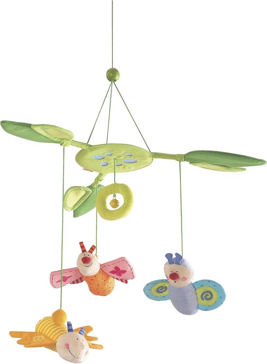 3735 Mobiele bloemenvlinder, babymobiel om op te hangen met 3 afneembare vlinders, bladerdak met belletjes en spiegelfolie, babyspeelgoed vanaf 6 maanden