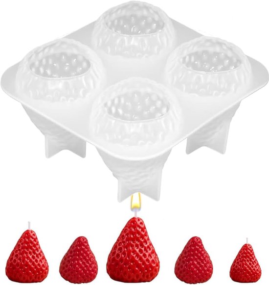 3D Aardbei siliconen vorm kaarsen zelf maken, kaarsvormen om te gieten voor geurkaarsen, zeep en epoxyhars, 4 x herbruikbare gietvormen, 9,3 x 8,3 x 4,5 cm