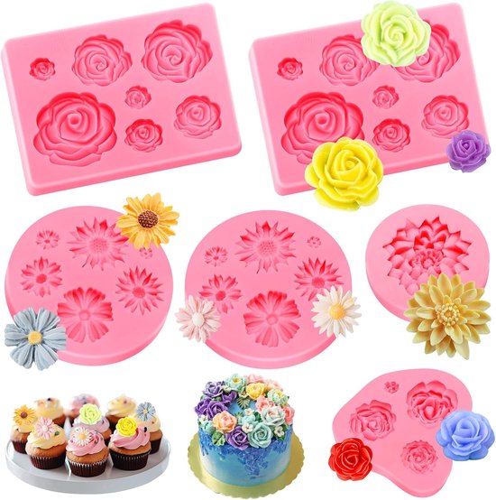 3D bloem siliconen zeepvorm, 6 stuks roze bloem fondant siliconen