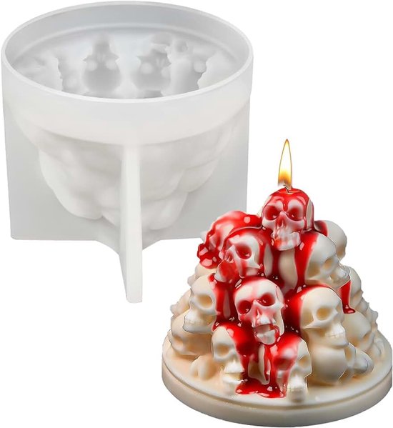 3D doodshoofd siliconen mal Halloween – kaarsgietvorm schedel voor kaarsen, epoxyhars, zeep, gips en beton, siliconen vormen om zelf kaarsen te gieten, Halloween siliconen vorm doodskop decoratie en