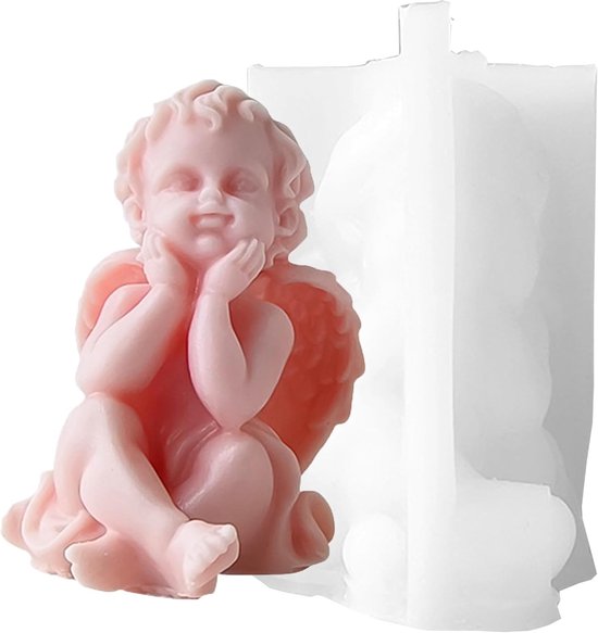 3D engel kaarsvormen siliconen gietvorm engel kaarsvormen siliconen grote engel kaars maken vormen voor handgemaakte zeep handwerk ornamenten (A)