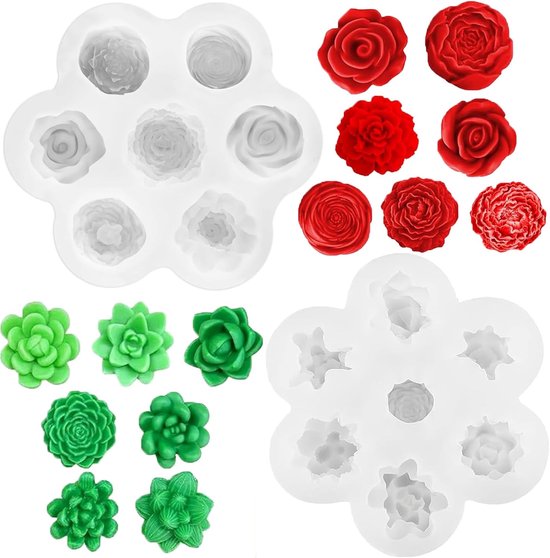 3D Kaarsenmal Bloemen Siliconen Vorm Bloemen Siliconenmallen Kaarsen Gietmallen Fondant Mold (Kaktussen en Rozen Mallen)
