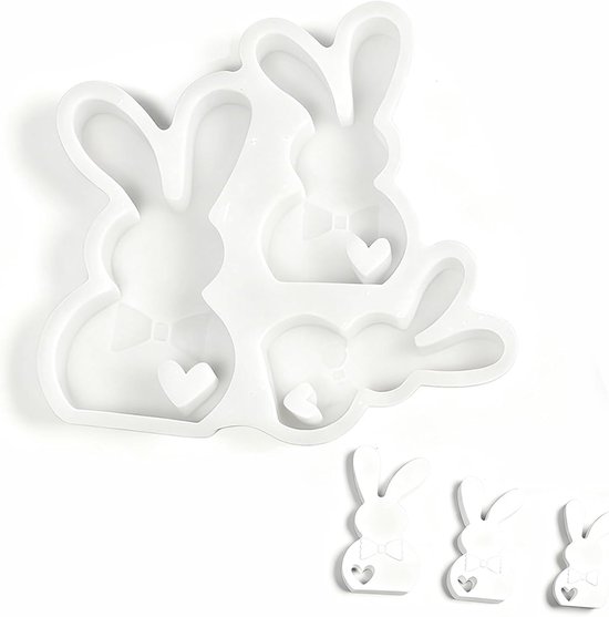 3D Paashaas Siliconen Mal, Siliconen Mal Gips, voor Doe het zeep, Kaarsen, Paascadeaus(3 in 1)