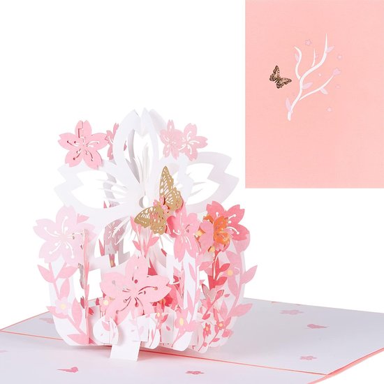 3D pop-up verjaardagskaart, Valentijnsdagkaart voor verliefden, familie en vrienden, roze bloemenmand, romantische en warme kaart voor verjaardag, bruiloft, jubileum, verloving, vouwkaart met envelop