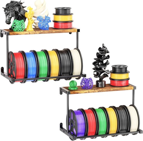 3D Printer Filament Opslagrek, Wandgemonteerde Spoelhouder, 2 Laags Filament Organizer voor Efficiënte 3D Print Studio en Werkplaats (2 Stuks)