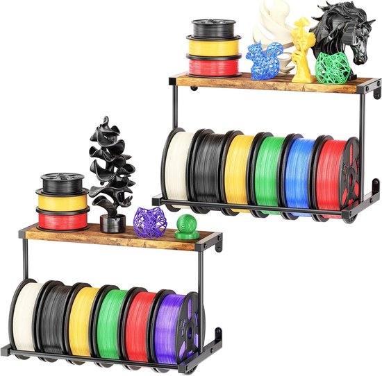 3D Printer Filament Opslagrek, Wandgemonteerde Spoelhouder, 2-niveau Filament Organizer voor Efficiënte 3D Print Studio en Werkplaats (2 Stuks)