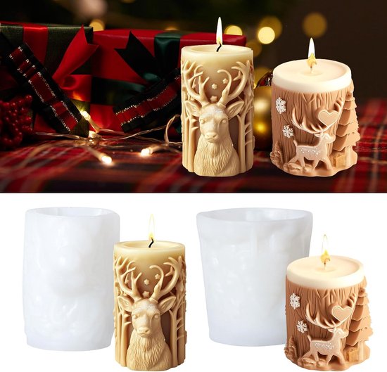 3D rendiercilinder siliconen mal voor kerstkaarsen, doe-het-zelf kaarsen maken, zeep, chocolade, hars - 2 stuks
