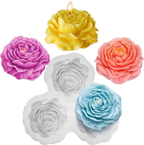 3D siliconen mal pioenroos bloem 3 compartimenten voor kaarsen zeep was gips hars roze pioenroos oog accessoires diy