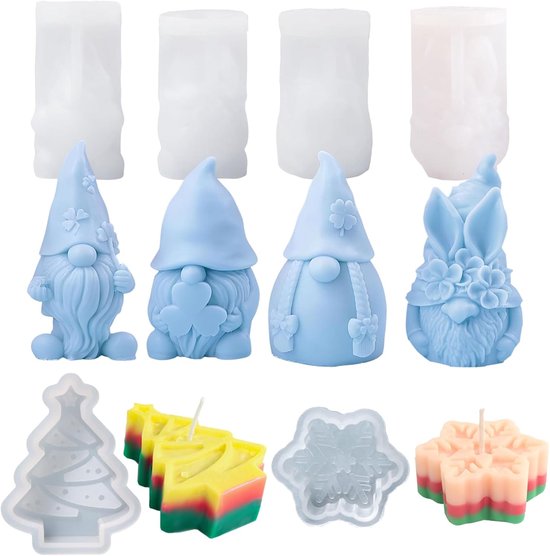 3D Wichtel siliconenvorm, kerstman kaars siliconenvorm, kerstmis dwerg kaarsvorm, vormen zeepvorm, voor DIY siliconen kaars gietvorm (geluksgras dik)