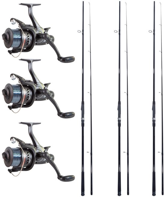 3x Catchmax Carper + 3x Catchmax 5000FR (Karperhengels + Vrijloopmolens) - Karper Set van Merkloos