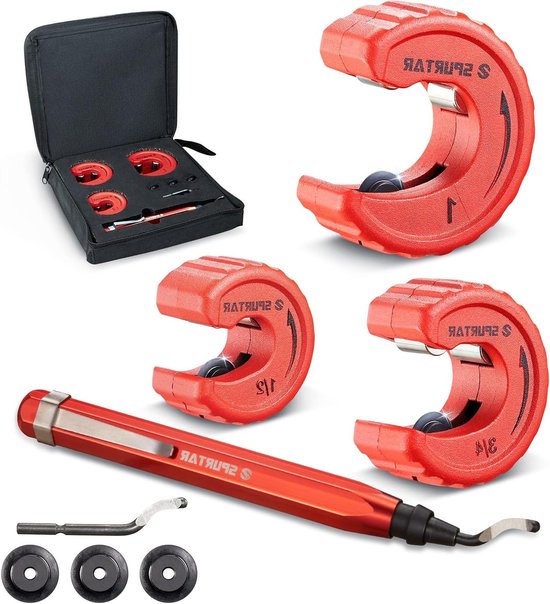 4-delige Buizen Snijset met 3 Koperbuis Snijders en 1 Ontbraamtool voor Koper, Messing en Aluminium, Ideaal voor Loodgieterswerk van Merkloos