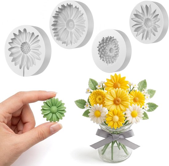 4-delige Daisy Bloem Siliconen Mal Bloem Fondant Mallen 3D Chocolade