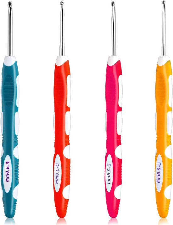 4-delige Ergonomische Haaknaalden Set 2.5mm tot 4mm voor Haken, Breien en DIY Projecten met Kleurige Lange Haaknaalden voor Handschoenen, Tassen, Mutsen en Sjaals van Merkloos