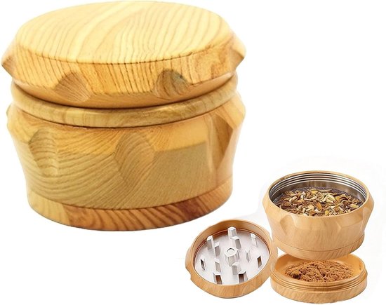 4-Delige Houten Kruidenmolen voor Droge Kruiden, Specerijen en Bloemen, Ideaal voor Thuisgebruik en Koken