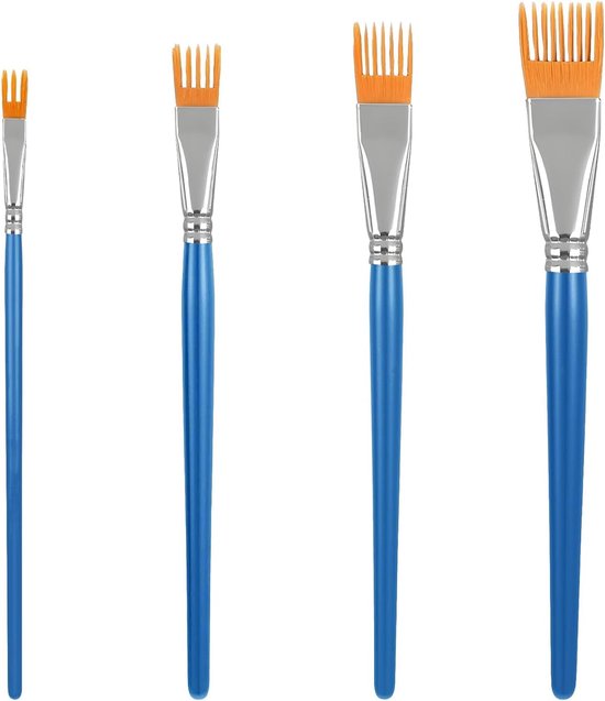 4-delige kamvormige kunstenaarskwastenset, schilderkwasten voor acrylverf, harkkwasten om mee te schilderen met berkenhouten handvat, gestructureerde kunstschilderpenselensets voor wenskaarten en doe