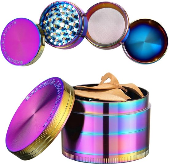 4-delige kruidenmolen met schraper en pollenopvang voor kruiden en specerijen - Multicolor, 2 x 3.5cm van Merkloos