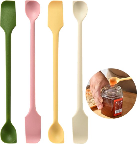 4 Delige Set Dubbelzijdige Kleine Schraper Herbruikbare Dubbelzijdige Kleine Deegschraper Geschikt Voor Bakken, Koken En Roeren, Ideaal Voor Jampotten En Melkkannetjes