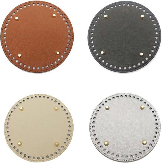 4-delige set leren bodem voor haken, ronde en platte vormen, handtasaccessoires voor gehaakte tassen in zwart, bruin, zilver en beige van Merkloos
