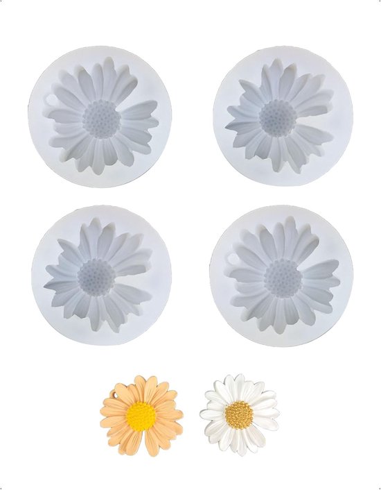 4-delige set siliconen bloemenkaarsvormen, 3D-madeliefjes kaarsvormen gietvormen set voor lente- en zomerdecoratie voor zeep, chocolade, kaarsen, DIY-decoratie, woondecoratie