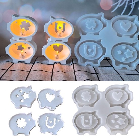 4 Delige Varkensvorm Kaarsenmal Zeepmal Bakvorm Resin Mal Fondantvorm Handgemaakte Gietvorm Diy Mal Decoratievorm Hobbyvorm Voor Kaarsen Zeep Chocolade Gips Hars