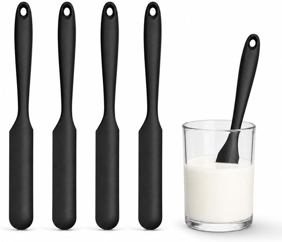 4 dunne siliconen spatel: 315 ℃ hittebestendig, flexibele glazen spatel, schudbestendig en flexibel, smalle duurzame deegschraper voor het mengen van deeg en sauzen, spatel