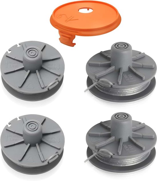 4 Grastrimmerspoel Compatibel met 5307-20, Vervangingsspoel voor Gardena Art 8846, 8847, 8848, 9805, 9806, 9807, 9808, 9809, 9827, 9870, 9872, 9874, Ø1,65mm 6,1m (4 spoel + 1 dop)