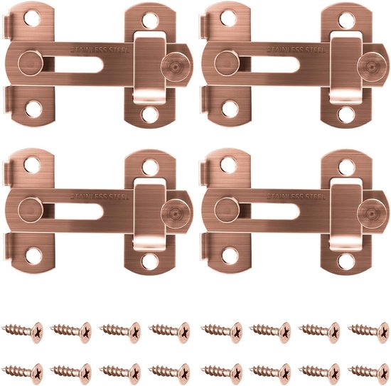 4 inch inklapbare schuifdeurgrendel, zware uitvoering voor privacy - koperlook - voor schuifdeuren, kasten, hekken - 4 stuks