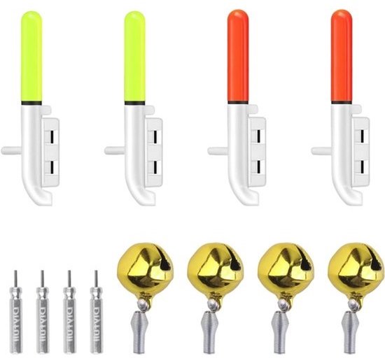 4 LED-bissignalen - voor vissen met alarmbel en antistresssponsgesp - voor nachtvissen en zeevissen - hengelsportaccessoires